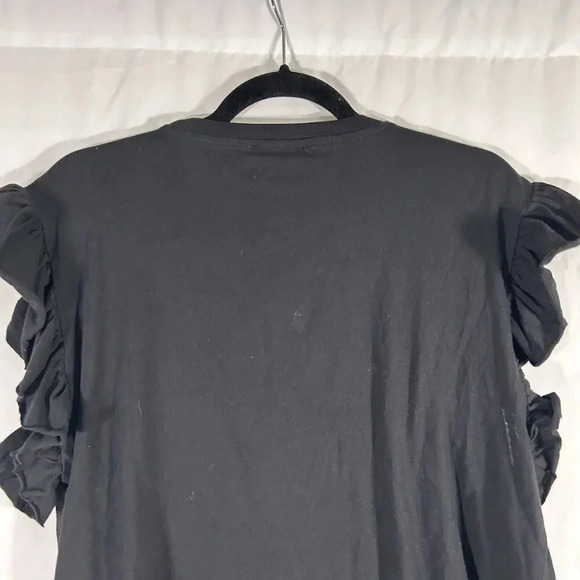 Zara Blouse Women's Medium Solid Black Short Sleeve 100% Cotton - Picture 7 of 9